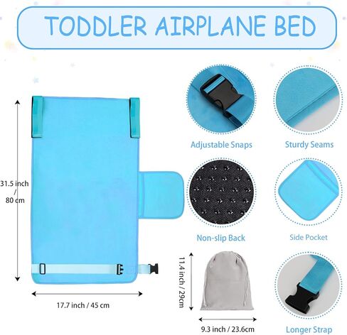 Airplane Bed for Toddler with Blanket, Airplane Seat Extender for Kids, Baby Airplane Travel Essentials, Grey in Kuwait