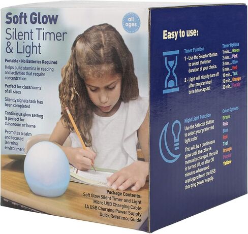 Soft Glow Silent Timer & Color Changing Light for Baby Kids and Teachers, at Home Night Light or Timed Classroom Activities, Portable and Rechargeable in Saudi Arabia