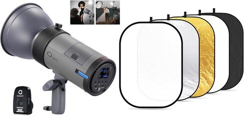 NEEWER Q300 300Ws 2.4G فلاش استوديو خارجي مع عاكسات ضوء 59 بوصة × 79 بوصة / 150 × 200 سم، مشغل لاسلكي مدمج Q، بطارية ليثيوم أيون بقوة 7800 مللي أمبير في الساعة تعمل بضوء ستروب للتصوير الفوتوغرافي اللاسلكي in Kuwait