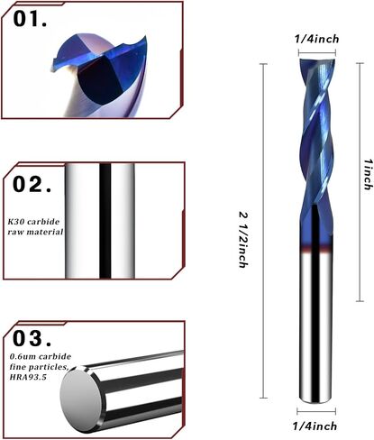 Max Cutting 80 Sheets 1/4 Compression Router Bit - K30 Premium Carbide CNC Spiral Bit, 1" Cut Length, 1/4" Shank for Plywood, Laminate, MDF, Melamine & Veneered Wood By YFTOOL in Saudi Arabia