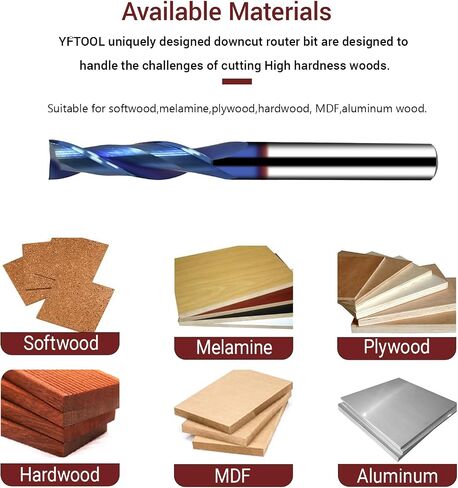 Max Cutting 80 Sheets 1/4 Compression Router Bit - K30 Premium Carbide CNC Spiral Bit, 1" Cut Length, 1/4" Shank for Plywood, Laminate, MDF, Melamine & Veneered Wood By YFTOOL in Saudi Arabia