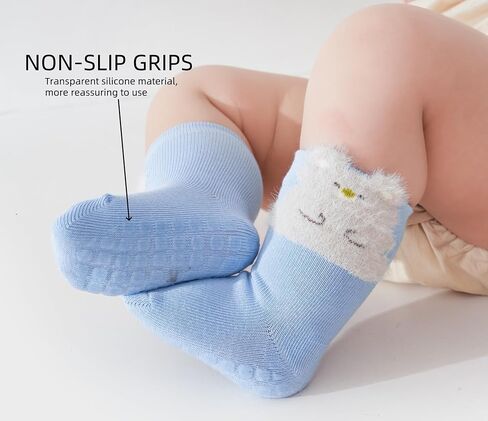 Baby Non Slip Grip Crew Socks Cute with Non Skid Soles for Infants Toddlers Boys Cotton Socks Girls 8 Pairs in Saudi Arabia