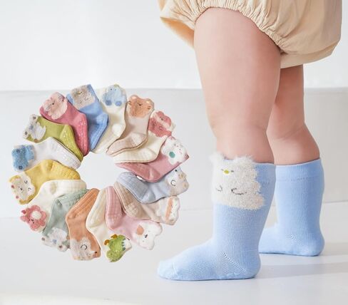 Baby Non Slip Grip Crew Socks Cute with Non Skid Soles for Infants Toddlers Boys Cotton Socks Girls 8 Pairs in Saudi Arabia