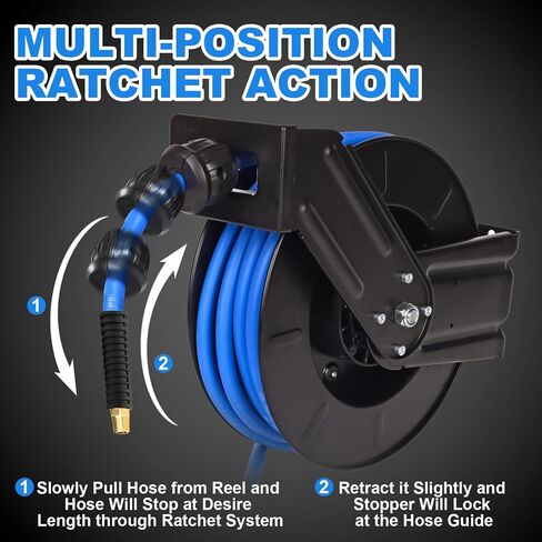 Heavy Duty Retractable Air Hose Reel, 3/8 IN x 50 FT Hybrid Air Hose, Max 300PSI Air Compressor Hose Reel with Auto Rewind, Ceiling/Wall Mount Single Arm Premium Steel Reel for Garage Workshop in Saudi Arabia