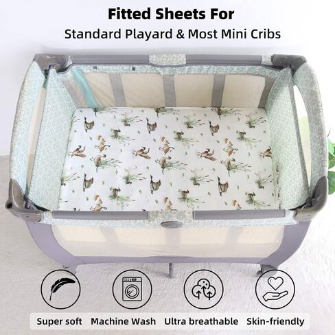 LifeTree Pack and Play Sheets Fitted for Baby, 38" x 26" x 2" Muslin Playard Mattress Pad Cover,70% Viscose from Bamboo and 30% Cotton, Bear Pattern in Kuwait