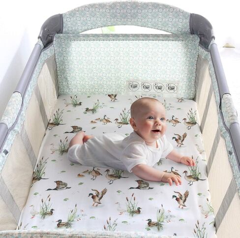 LifeTree Pack and Play Sheets Fitted for Baby, 38" x 26" x 2" Muslin Playard Mattress Pad Cover,70% Viscose from Bamboo and 30% Cotton, Bear Pattern in Kuwait