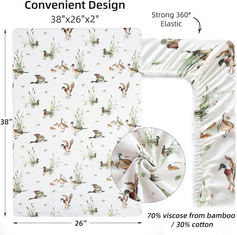 LifeTree Pack and Play Sheets Fitted for Baby, 38" x 26" x 2" Muslin Playard Mattress Pad Cover,70% Viscose from Bamboo and 30% Cotton, Bear Pattern in Kuwait