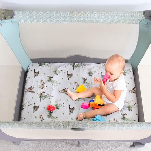 LifeTree Pack and Play Sheets Fitted for Baby, 38" x 26" x 2" Muslin Playard Mattress Pad Cover,70% Viscose from Bamboo and 30% Cotton, Bear Pattern in Kuwait