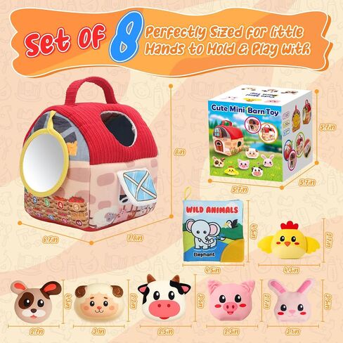 Baby Toys 6-12 Months, Barn Farm Stuffed Animals Sensory Newborn Toys for Babies Toddlers 1-3 Year Old with Rattle Crinkle Paper/Mirror/Cloth Books, Montessori Infant Toys for Boy Girl Birthday Gifts in Saudi Arabia