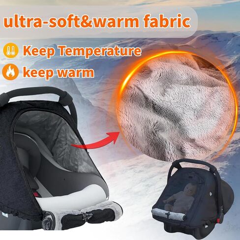 TSAYAWA Baby Car Seat Cover Winter, Warm Cozy Carseat Cover for Babies with Mesh Window Breathable, Full Protection Infant Car Seat Covers for Boys Girls, Windproof Newborn Car Seat Canopy, Black in Kuwait