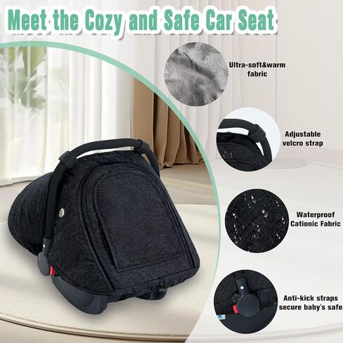 TSAYAWA Baby Car Seat Cover Winter, Warm Cozy Carseat Cover for Babies with Mesh Window Breathable, Full Protection Infant Car Seat Covers for Boys Girls, Windproof Newborn Car Seat Canopy, Black in Kuwait
