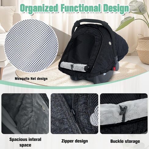 TSAYAWA Baby Car Seat Cover Winter, Warm Cozy Carseat Cover for Babies with Mesh Window Breathable, Full Protection Infant Car Seat Covers for Boys Girls, Windproof Newborn Car Seat Canopy, Black in Kuwait