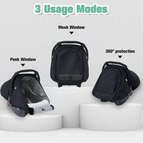 TSAYAWA Baby Car Seat Cover Winter, Warm Cozy Carseat Cover for Babies with Mesh Window Breathable, Full Protection Infant Car Seat Covers for Boys Girls, Windproof Newborn Car Seat Canopy, Black in Kuwait