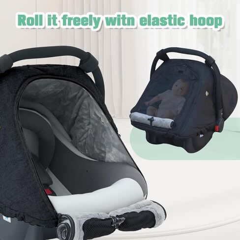 TSAYAWA Baby Car Seat Cover Winter, Warm Cozy Carseat Cover for Babies with Mesh Window Breathable, Full Protection Infant Car Seat Covers for Boys Girls, Windproof Newborn Car Seat Canopy, Black in Kuwait