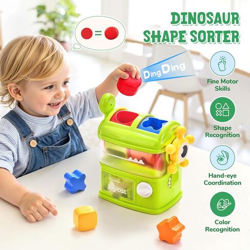JoyCat Monster Eating The Shapes, Interactive Shape Sorter Toy for Toddlers 1-3, with 6 Rattle Shape Blocks and 2 Levers, Montessori Color Matching & Sorting Learning Toys, Gifts for 1 2 3 Year Old in Saudi Arabia