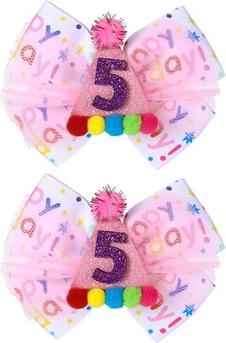 Birthday Hair Bow for Baby Girls 1 2 3 4 5 6 Year Old Sprinkle Hair Clips Happy Birthday Decorations for Girls Toddlers With Pom-Poms Ice Cream Candy Party Pink Hair Accessories for 2nd Sweet Party in Saudi Arabia