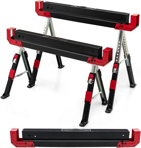 Goplus Saw Horses 2 Pack, 2600 LBS Height Adjustable Sawhorses w/ 2X4 Brackets & Side Supports, Portable Folding Work Horse w/ Press-To-Release Legs, Heavy-Duty Saw Horses for DIY & Woodworking Project in Saudi Arabia