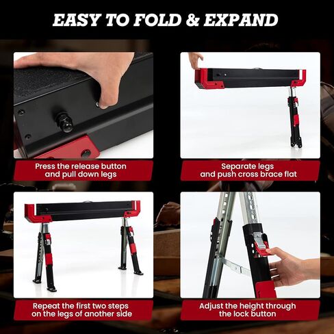 Goplus Saw Horses 2 Pack, 2600 LBS Height Adjustable Sawhorses w/ 2X4 Brackets & Side Supports, Portable Folding Work Horse w/ Press-To-Release Legs, Heavy-Duty Saw Horses for DIY & Woodworking Project in Saudi Arabia