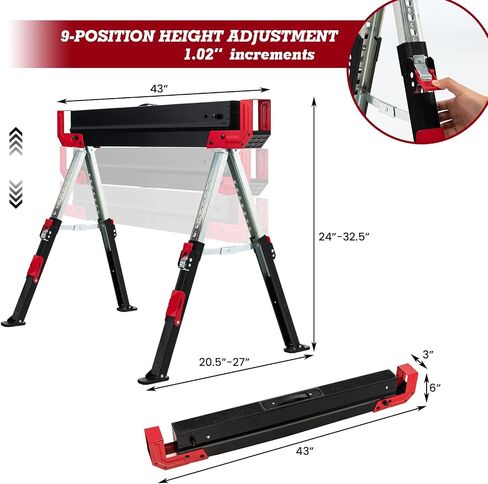 Goplus Saw Horses 2 Pack, 2600 LBS Height Adjustable Sawhorses w/ 2X4 Brackets & Side Supports, Portable Folding Work Horse w/ Press-To-Release Legs, Heavy-Duty Saw Horses for DIY & Woodworking Project in Saudi Arabia