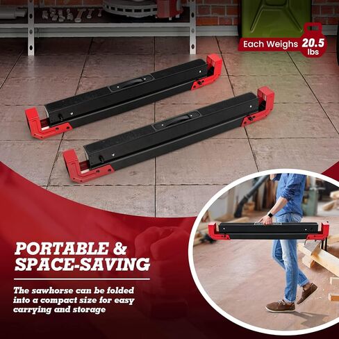 Goplus Saw Horses 2 Pack, 2600 LBS Height Adjustable Sawhorses w/ 2X4 Brackets & Side Supports, Portable Folding Work Horse w/ Press-To-Release Legs, Heavy-Duty Saw Horses for DIY & Woodworking Project in Saudi Arabia