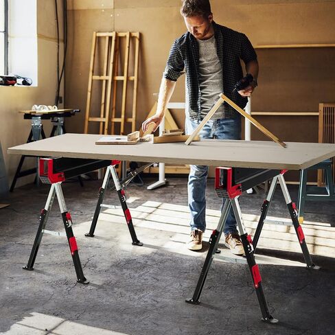 Goplus Saw Horses 2 Pack, 2600 LBS Height Adjustable Sawhorses w/ 2X4 Brackets & Side Supports, Portable Folding Work Horse w/ Press-To-Release Legs, Heavy-Duty Saw Horses for DIY & Woodworking Project in Saudi Arabia
