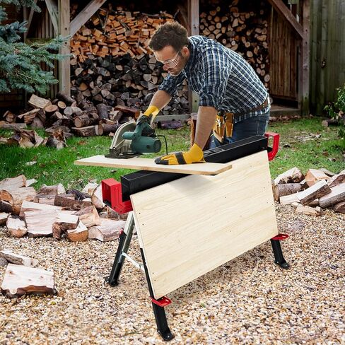 Goplus Saw Horses 2 Pack, 2600 LBS Height Adjustable Sawhorses w/ 2X4 Brackets & Side Supports, Portable Folding Work Horse w/ Press-To-Release Legs, Heavy-Duty Saw Horses for DIY & Woodworking Project in Saudi Arabia