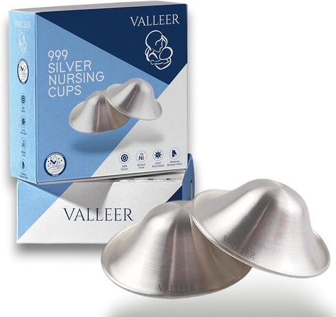 أكواب الرضاعة الفضية النقية من VALLEER® - 925 واقي حلمة فضي للرضاعة الطبيعية - يهدئ ويحمي الحلمات المتقرحة أو المتشققة - أساسيات الرضاعة المضادة للحساسية وقابلة لإعادة الاستخدام (999 فضي - حجم عادي) in Kuwait