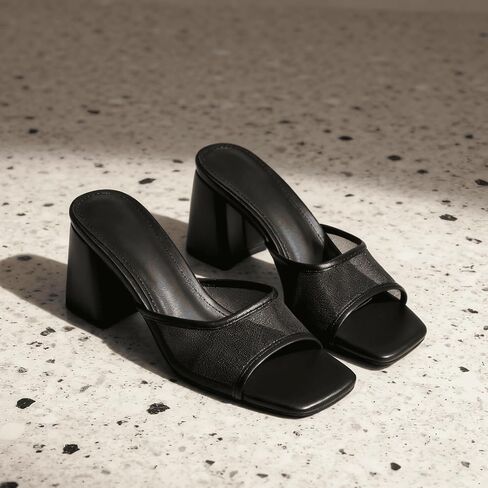 Mattiventon Heeled Sandals for Women Slide Sandals Square Open Toe Mules Chunky Heels Slip On Summer Dress Shoes in Saudi Arabia