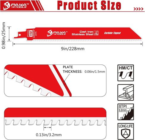 Carbide Reciprocating Saw Blade for Thick Metal, Cast Iron, Alloy Steel 9-Inch 8TPI (3-Pack) in Saudi Arabia