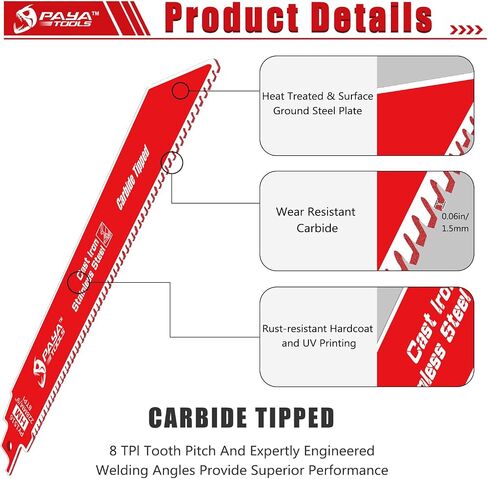 Carbide Reciprocating Saw Blade for Thick Metal, Cast Iron, Alloy Steel 9-Inch 8TPI (3-Pack) in Saudi Arabia