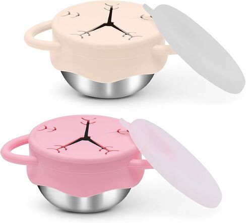 2 Pack Toddler Snack Containers –13.5oz Food Grade Stainless Steel Snack Cups for Toddlers Spill Proof with Snowflake Silicone Lids & Handles, Baby Snack Containers, Dishwasher Safe Toddler Snack Cups in Saudi Arabia
