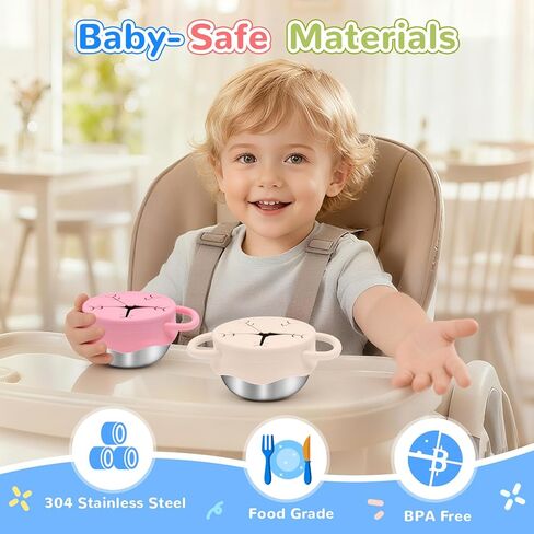 2 Pack Toddler Snack Containers –13.5oz Food Grade Stainless Steel Snack Cups for Toddlers Spill Proof with Snowflake Silicone Lids & Handles, Baby Snack Containers, Dishwasher Safe Toddler Snack Cups in Saudi Arabia