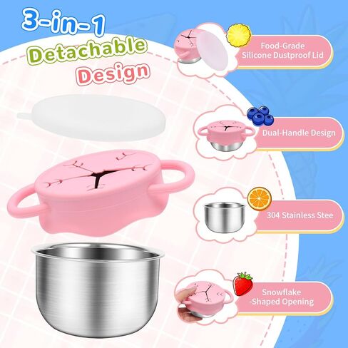 2 Pack Toddler Snack Containers –13.5oz Food Grade Stainless Steel Snack Cups for Toddlers Spill Proof with Snowflake Silicone Lids & Handles, Baby Snack Containers, Dishwasher Safe Toddler Snack Cups in Saudi Arabia