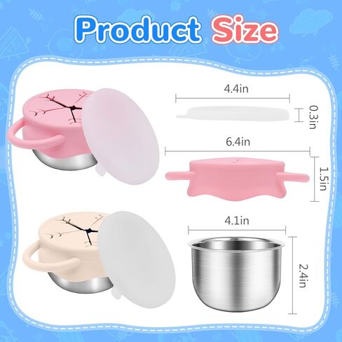 2 Pack Toddler Snack Containers –13.5oz Food Grade Stainless Steel Snack Cups for Toddlers Spill Proof with Snowflake Silicone Lids & Handles, Baby Snack Containers, Dishwasher Safe Toddler Snack Cups in Saudi Arabia