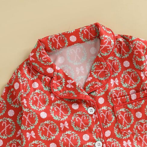 FULA-bao Newborn Baby Girl Christmas Silk Pajamas Feather Trim Long Sleeve Button Up Candy Cane Santa Bow Satin Pjs Jumpsuit in Saudi Arabia