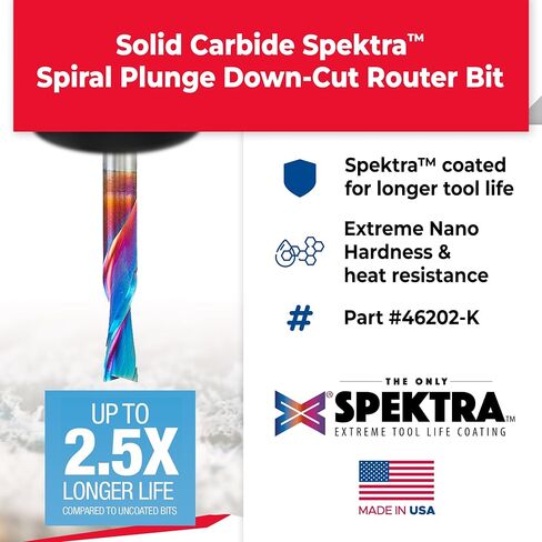 Amana Tool 46202-K-2 2-Pack SC Spektra Extreme Tool Life Coated Spiral Plunge 1/4 Dia x 3/4 CH x 1/4 SHK 2-1/2 Inch Long Down-Cut Router Bits in Saudi Arabia
