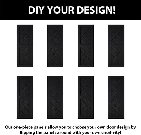 Homacer 42 in. x 80 in. Black 8-in-1 Geometric Design Finished & Unassembled Pine Wood Barn Door (Interior Use Only) in Kuwait