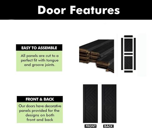 Homacer 42 in. x 80 in. Black 8-in-1 Geometric Design Finished & Unassembled Pine Wood Barn Door (Interior Use Only) in Kuwait