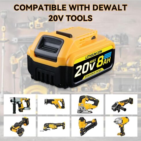 8.0Ah متوافقة مع بطارية DeWalt 20V Max DCB200 DCB201 DCB180 DCB203 DCB204 DCB206 أدوات كهربائية لاسلكية مع مؤشر LED (غير مصنوعة في ديوالت) in Saudi Arabia