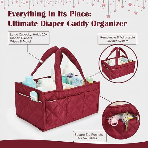 Baby Diaper Caddy Organizer, Nursery Storage Basket for Newborn Essentials, Travel Baby Basket for Diapers Baby Wipes, Organizer Tote Bag Storage Bin, Baby Shower Gifts (Pink) in Saudi Arabia