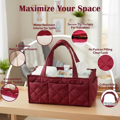 Baby Diaper Caddy Organizer, Nursery Storage Basket for Newborn Essentials, Travel Baby Basket for Diapers Baby Wipes, Organizer Tote Bag Storage Bin, Baby Shower Gifts (Pink) in Saudi Arabia