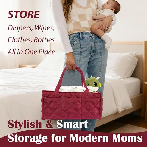 Baby Diaper Caddy Organizer, Nursery Storage Basket for Newborn Essentials, Travel Baby Basket for Diapers Baby Wipes, Organizer Tote Bag Storage Bin, Baby Shower Gifts (Pink) in Saudi Arabia