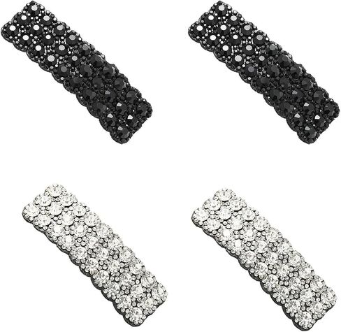 4 Pieces Hair Clips with Rhinestones, Black and Silver Crystal Barrettes, Rectangle Shape Korean Hair Accessories for Party Wedding Daily Girls Hair Decorative,Clips and Barrettes in Saudi Arabia