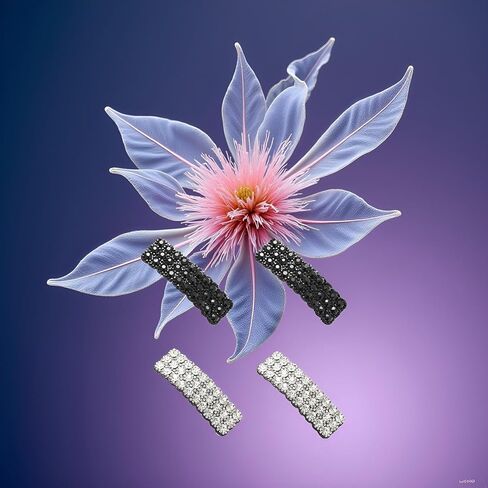 4 Pieces Hair Clips with Rhinestones, Black and Silver Crystal Barrettes, Rectangle Shape Korean Hair Accessories for Party Wedding Daily Girls Hair Decorative,Clips and Barrettes in Saudi Arabia