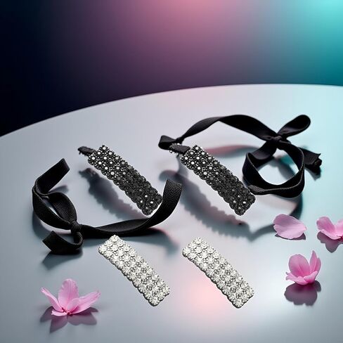 4 Pieces Hair Clips with Rhinestones, Black and Silver Crystal Barrettes, Rectangle Shape Korean Hair Accessories for Party Wedding Daily Girls Hair Decorative,Clips and Barrettes in Saudi Arabia