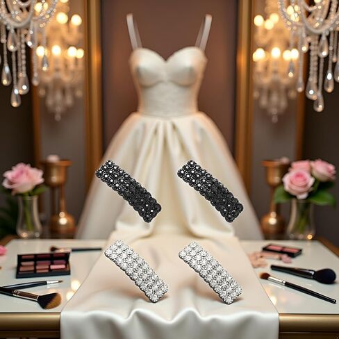 4 Pieces Hair Clips with Rhinestones, Black and Silver Crystal Barrettes, Rectangle Shape Korean Hair Accessories for Party Wedding Daily Girls Hair Decorative,Clips and Barrettes in Saudi Arabia