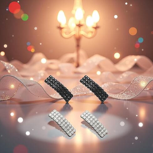 4 Pieces Hair Clips with Rhinestones, Black and Silver Crystal Barrettes, Rectangle Shape Korean Hair Accessories for Party Wedding Daily Girls Hair Decorative,Clips and Barrettes in Saudi Arabia