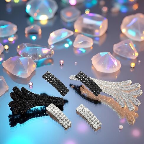 4 Pieces Hair Clips with Rhinestones, Black and Silver Crystal Barrettes, Rectangle Shape Korean Hair Accessories for Party Wedding Daily Girls Hair Decorative,Clips and Barrettes in Saudi Arabia