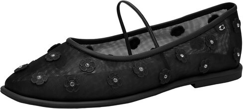 Coach Women's Emilia Mary Jane with Tea Rose Flat, Charcoal/Black, 8 in Saudi Arabia