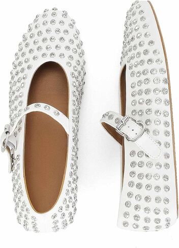 MICIFA Rhinestone Ballet Flats for Women, Crystals Ballerina Shoes Buckle Strap Mary Jane Flats Round Toe Casual Dress Shoes in Saudi Arabia